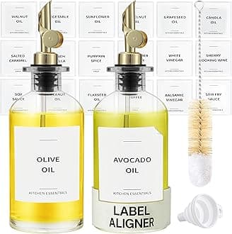 Olive Oil Dispenser Bottle for Kitchen, Coffee Syrup Dispenser - Elegant & Classy Olive Oil Glass Cooking Container, Cruet with Pourer Spout - 2pcs, Gold