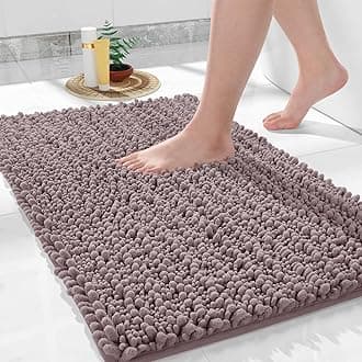 Yimobra Original Luxury Chenille Bath Rugs Mat, 92 x 61 cm, Soft Shaggy and Comfortable, Large Size, Super Absorbent and Thick, Non-Slip, Machine Washable, Perfect for Bathroom, Mauve