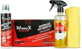 Wavex Waterless Car Wash Kit Car Cleaning Spray 100x Concentrate | 100 TIMES DILUTABLE with Empty Spray Bottle Microfiber Cleaning Cloth | Car Washing Without Water