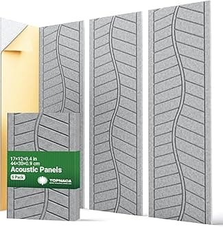 6 Pack Acoustic Panels Sound Absorbing for Home Theater Walls, Decorative Gray Self-Adhesive Leaf Textured Art Ceiling Tiles - Acoustical Treatments for Recording Studio Door 17"×12"×0.4"