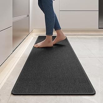 Kitchen Mats for Floor, Super Absorbent Kitchen Rugs Non Slip Washable, Soft Imitation Linen Braided Kitchen Runner Rug, Standing Mat Kitchens Sink Mat, Easy to Clean, Black 17x59
