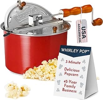 Original Whirley Pop Popcorn Machine – 3-Minute Stovetop Popcorn Maker, Home Movie Night, Movie Snacks, Game Night Snacks – Wabash Valley Farms – Aluminum Pot With Metal Gears – (Red)