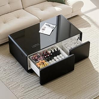 LIVTAB Smart Coffee Table, Living Room Table with Refrigerator and Freezer Drawers, 23" D x 41.5" W x 18.2" H, 15W Wireless Charging, USB Chargers and Speakers (LT90-FreezerX, Black)