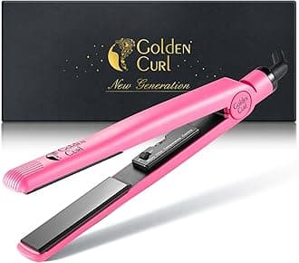 Golden Curl Tourmaline Coated Hair Straightener & Curler in One, Damage Free Hair with Unique Design & Temperature Adjustment, Steam Straighteners for Hair with 5 Years Warranty (Pink)