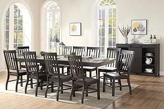 Kitchen Furniture Set 11Ps Casual Solid Wood Dining Table Set Include 1 Extendable Dining Table, 10 Side Chairs, Set for 10 Persons (11PS)