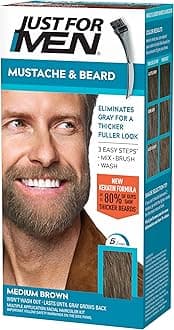 Mustache & Beard, Beard Coloring for Gray Hair with Brush Included for Easy Application, With Biotin Aloe and Coconut Oil for Healthy Facial Hair - Medium Brown, M-35 - Pack of 1