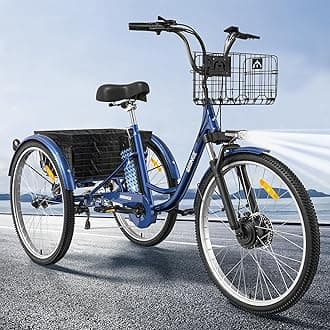 26" Electric Tricycle, 50 Miles Range, 7 Speed Electric Tricycle, 750W 36V 15AH Electric Trike with Large Basket for Adult