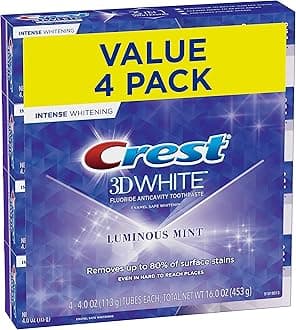 Crest White Intense Whitening Toothpaste, Luminous Mint, Pack of 4