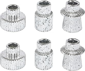 Vixdonos Taper Glass Candlestick Holders Tealight Candle Holders for Table Centerpieces, Wedding Decor and Dinner Party (6 Pcs, Silver with Speckles)
