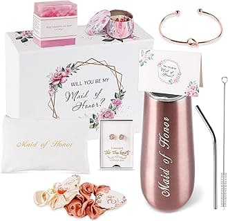 Maid Of Honor Gifts Box Maid of Honor Stemless Stainless Steel champagne glasses Maid of Honor Proposal Gift,Will You Be My Maid of Honor,Rose Gold Cup