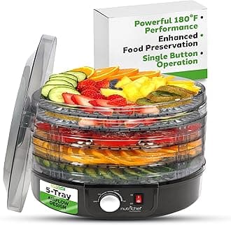 Electric Countertop Food Dehydrator - Professional Multi-Tier Food Preserver - Dehydrates Fish, Meats, Mushrooms, Fruits & Vegetables - 5 Easy to Clean Stackable Trays., One Size, Black