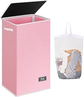 SOLEDILaundry Hamper with Lid 100L Large & Tall Collapsible Laundry Basket, Clothes Hamper with Bag Removable Easy to Carry, Dirty Hampers for Bedroom, Bathroom, Dorm, College, Pink