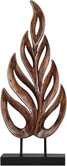 Decozen Wooden Leaf Sculpture - Hand‑Carved Solid Wood Coffee Table Decor and Western Decor Accent for Living Room, Mantel, Bookshelf Centerpiece