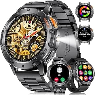 LIGE Military Smart Watches for Men(Answer/Make Call) - 3 Straps,1.43" HD AMOLED Upgraded Outdor 530mAh Sports Smartwatch with Flashlight/Heart Rate/Sleep Monitor/IP68, Fitness Tracker for Android iOS
