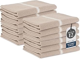 Kitchen Towels Set - 100% Pure Cotton Dish Towels for Kitchen, Super Absorbent Kitchen Hand Towel, Tea Towels, Soft & Durable Dish Cloths, Pack of 12 – 14”x25”, Beige