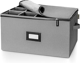 BALEINE China Storage Containers, Sturdy Quilted Wine Glass Storage, Plate Organizer with Carry Handles, Moving Boxes for Dishes, Cups, Mugs and Stemware (Wine Glass, Hard Shell Grey)