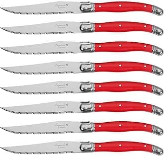Laguiole By FlyingColors Steak Knife Set, Stainless Steel, Red Handles, 8 Pieces Red.