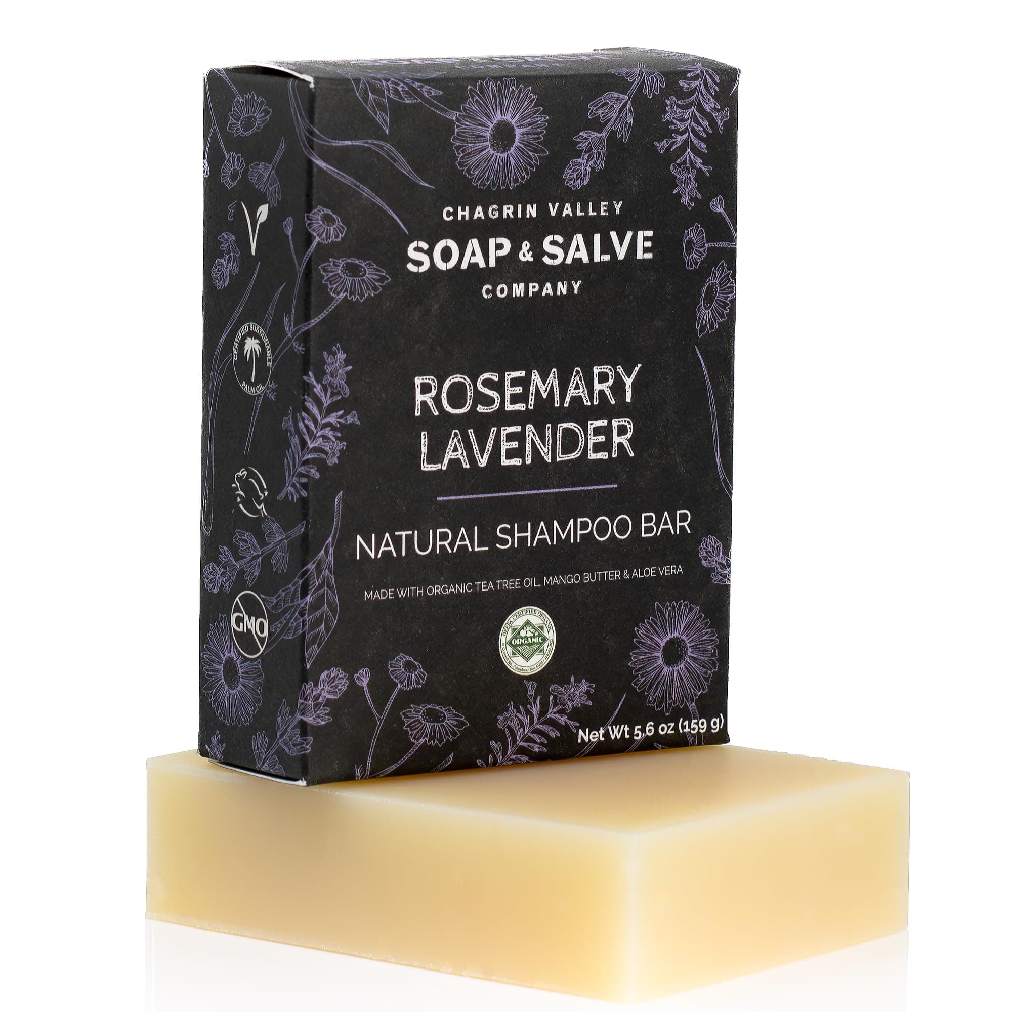 Chagrin Valley Soap & Salve Organic Lavender & Rosemary Shampoo - For All Hair Care Types, Irritated Scalp & Dandruff - 5.6 oz Travel Size Shampoo for Women and Men - Paraben & SLS Free