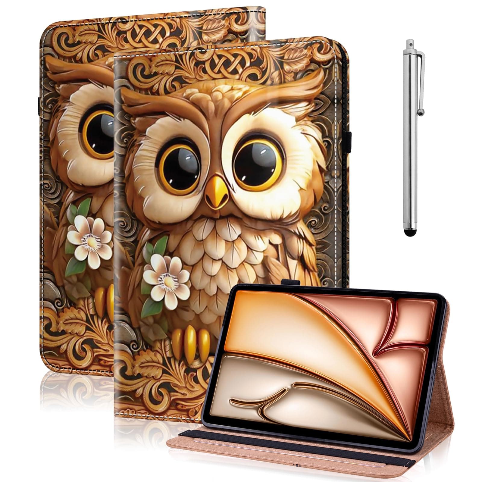Case for Google Pixel Tablet Case 2023, PU Leather Tablet Cases Flip Folio Multi-Angle Viewing Stand Protective Cover with Card Slots - Brown Owl