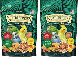 LAFEBER'S Tropical Fruit Nutri-Berries Pet Bird Food, Made with Non-GMO and Human-Grade Ingredients, for Cockatiels Conures Parakeets (Budgies) Lovebirds (Tropical Fruit 10 oz Pack of 2)