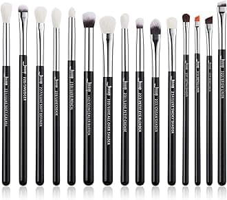 Eye Makeup Brushes Set Professional 15pcs with Eyeshadow Blending Concealer Eyebrow Eyliner Brush (Pearl Black/Silver)