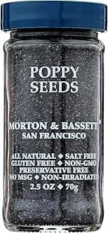 Morton & Bassett Poppy Seeds, 2.5oz – All-Natural, Salt-Free, Non-GMO, Kosher, Nutty Flavor for Baking, Bagels & Dressings