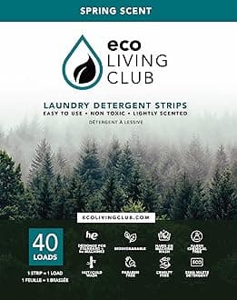 Eco Living Club Laundry Detergent Sheets Hypoallergenic, Eco-Friendly, Biodegradable, Plastic Free, Paraben and Cruelty Free, Travel Friendly Eco-strips (40 Load) (Spring Scent)