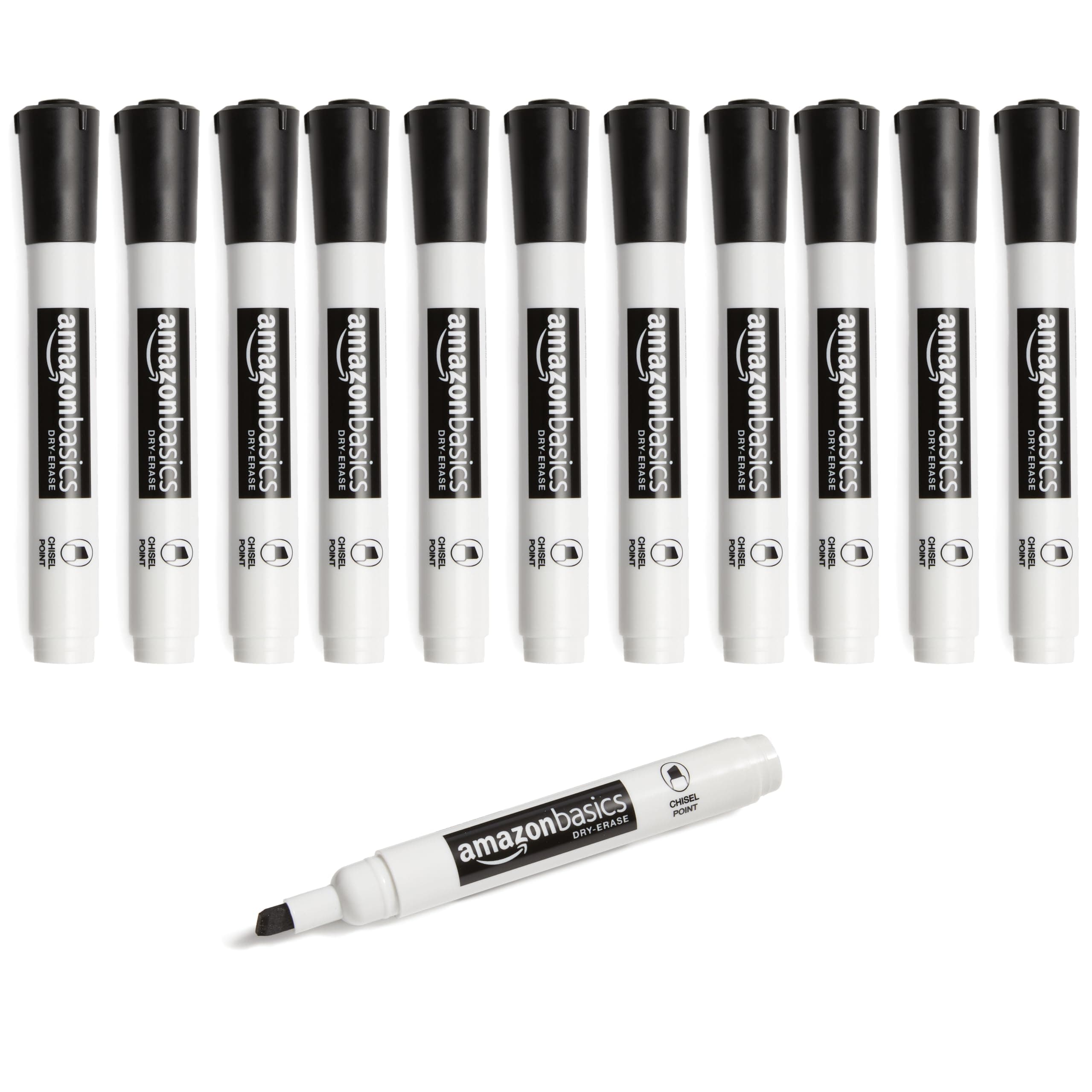 Amazon Basics Lowe-Odor Dry Erase Whiteboard Markers, Chisel Tip, Quick-Dry, Black, 12-Pack