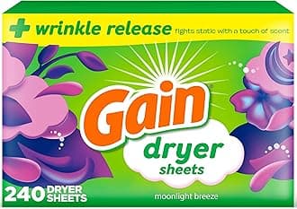 Gain Dryer Sheets Laundry Fabric Softener, Moonlight Breeze, 240 Count