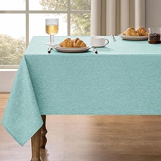 Decorelia Linen Rectangle Tablecloth for Dining Table, Coffee Table, Soft Wrinkle-Free Wipe Clean Table Cloth for Party, Wedding, Outdoor, Easy to Clean(Oblong, 52 x 70 Inch (4-6 Seats), Aqua)