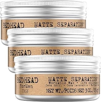 TIGI Bed Head Hair Wax for Men, Matte Separation 3-Pack – Workable Strong Hold, Anti-Humidity, Travel-Friendly Hair Products for Men, 3 Oz Ea