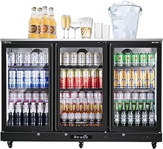 - BODEGACOOLER Back Bar Cooler with 3 Glass Doors,12 Cu.Ft Undercounter Commercial Bar Beverage Refrigerator,Stainless Steel Top Drink Fridge for Beer Soda LED Lighting,DOE Approved,Restaurant,Store