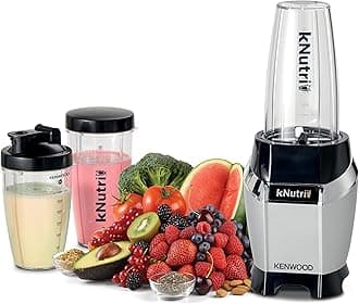 KENWOOD Personal Blender 600W Smoothie Blender/Smoothie Maker 600W with 2 x 700ml & 600ml Tritan Smoothie2Go Bottle and Lid, Ice Crush Function BSP70.560SI Black/Silver