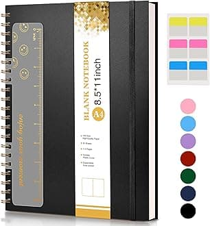 Blank Spiral Notebook Journal 8.5” x 11”, A4 Large Sketch Book for Women Men, 100 GSM Blank Paper Drawing Notebook, Plastic Hardcover Spiral Bound Sketchbook for Sketching Work School Writing, Black