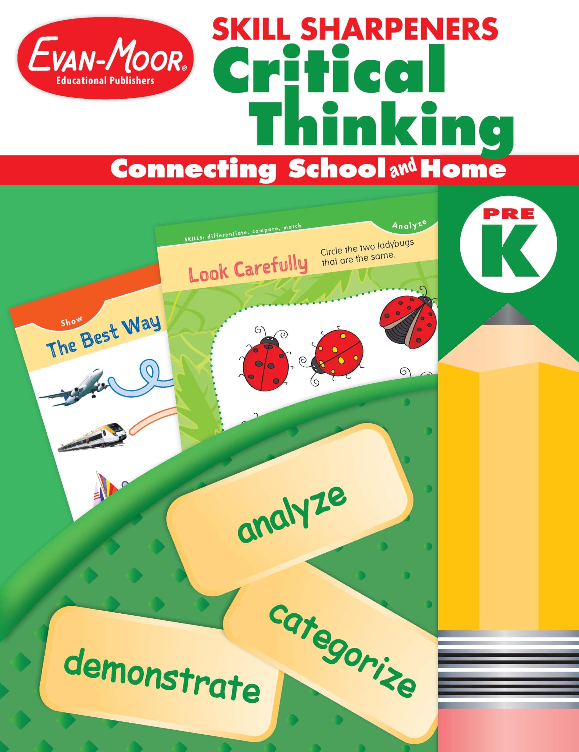 Evan-Moor Skill Sharpeners Critical Thinking, PreK Workbook, Problem Solving Skills, Fun Activities, Higher-Order, Open-Ended Questions and Challenges, Science, Math, Social Studies, Language Arts