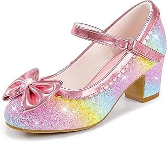 Princess Shoes High Heel Toddler Girls Dress Shoes Cute Bowknot Sparkle Mary Jane Flower Girls Wedding Birthday Party Prom for Little Big Kids