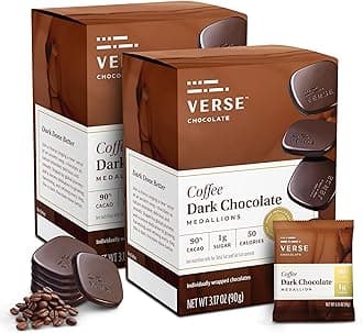 Verse Luxury Dark Chocolate Coffee Squares - Gluten Free, Keto Low Sugar Snack - 90% Dark Cocoa - Only 1g Cane Sugar - Individually Wrapped Vegan Cacao Chocolate Squares (9 Count, 2 Pack)