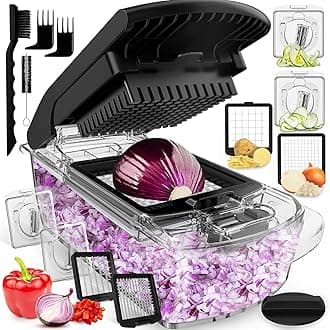 Vegetable Chopper and Spiralizer - Food Chopper with Container, Fruit Slicer, Kitchen Gadgets & Accessories, Home Essentials (4 in 1, Clear)