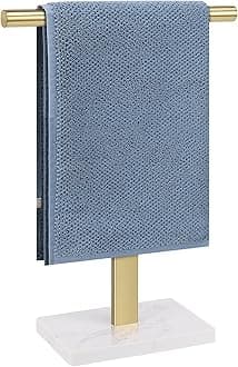 Hand Towel Holder, T-Shape Hand Towel Stand for Bathroom, Hand Towel Rack Bar Standing for Vanity Kitchen Countertop, 304 Stainless Steel, Marble Base (Gold)