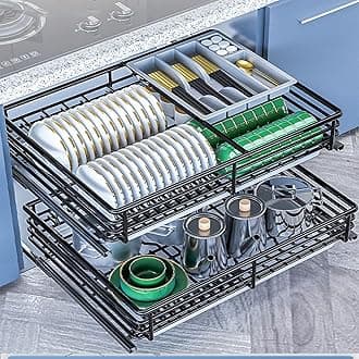 IMPREC Slide Pull Out Drawers, Double Tier Roll Out Wire Basket Drawers Kitchen Cabinet Slide Out Storage Pot And Pan For Kitchen (Color : Noir, Size : 800)