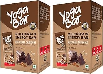 Chocolate Chunk Multigrain-Energy Bars - Healthy Diet Snacks with Almonds Oats and Millets Gluten Free and High Protein Crunchy Nut Bar Packed with Chia and Sunflower Seeds (10 Bars)