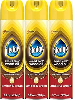 Moisturizing Wood Oil, Furniture Reviving & Protecting Conditioner and Dusting Spray, Revitalizes Wood, Sealed Leather & Laminate, Made with Mineral Oils - Amber & Argan Scent, 9.7oz, Pack of 3
