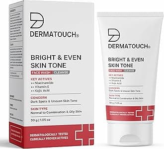 DERMATOUCH Bright & Even Tone Face Wash with Niacinamide, Vitamin E and Kojic Acid | Daily Gentle Face Wash For Tan, Pigmentation, Uneven Tone | 30g