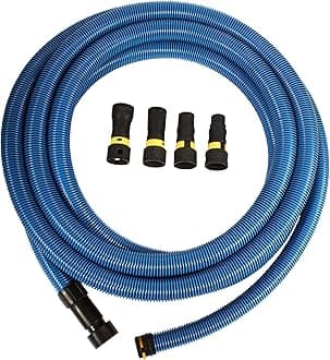 Cen-Tec Systems 95215 30 Ft. Antistatic Vacuum Hose for Shop Vacs with Expanded Multi-Brand Power Tool Adapter Set, Blue