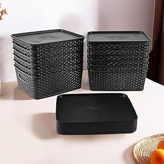 Kuber Industries 12 Pcs Stackable Plastic Storage Box with Lid | H3 Multi-Purpose Basket for Storage - Ideal Home Organizers for Baby Dress, Stationary, Medicine & Pooja Items | Black