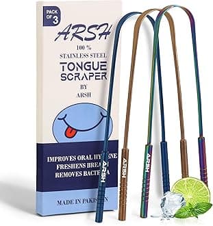 Arsh Tongue Scraper for Adults Stainless Steel Tongue Cleaner for Oral Care & Hygiene Tongue Cleaner for Men and Women Tongue Scrubber for Reduce Bad breath100% Metal Tongue Cleaners (Mix Pack of 3)