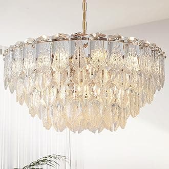 Gold Chandelier 24" 6-Tier K9 Crystal Modern 12 Lights Chandelier Luxury Hanging Lighting for Living Room Dining Room Bedroom Foyer Entryway, E12