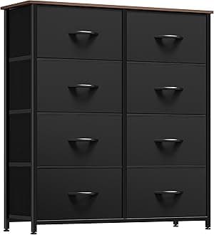 Dresser with 8 Drawers - Fabric Storage Tower, Organizer Unit for Bedroom, Living Room, Hallway, Closets - Sturdy Steel Frame, Wooden Top & Easy Pull Fabric Bins, Burlywood Grain