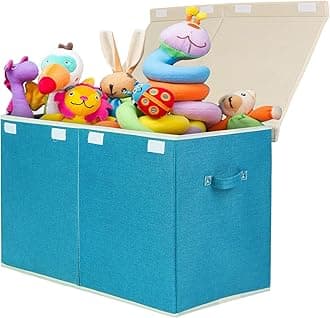 popoly Large Toy Box Chest Storage with Flip-Top Lid, Collapsible Toy Bin Storage Organizer for Boys, Kids, Girls, Toys, Playroom Organizers, 25"x13" x16"(Linen Teal)