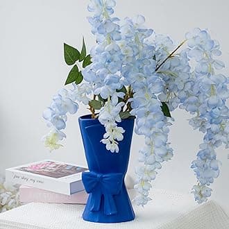 Blue Ceramic Bow Vase 9.64 in Unique Cute Modern Decorative Bouquet Flower Vases for Home Living Room Table Decor Women Girl Gifts